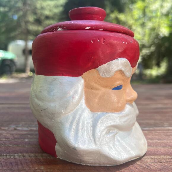 Vintage 1970s Hand Painted Santa Claus Candy Jar 6" Ceramic Christmas Decor OOAK - Picture 8 of 16